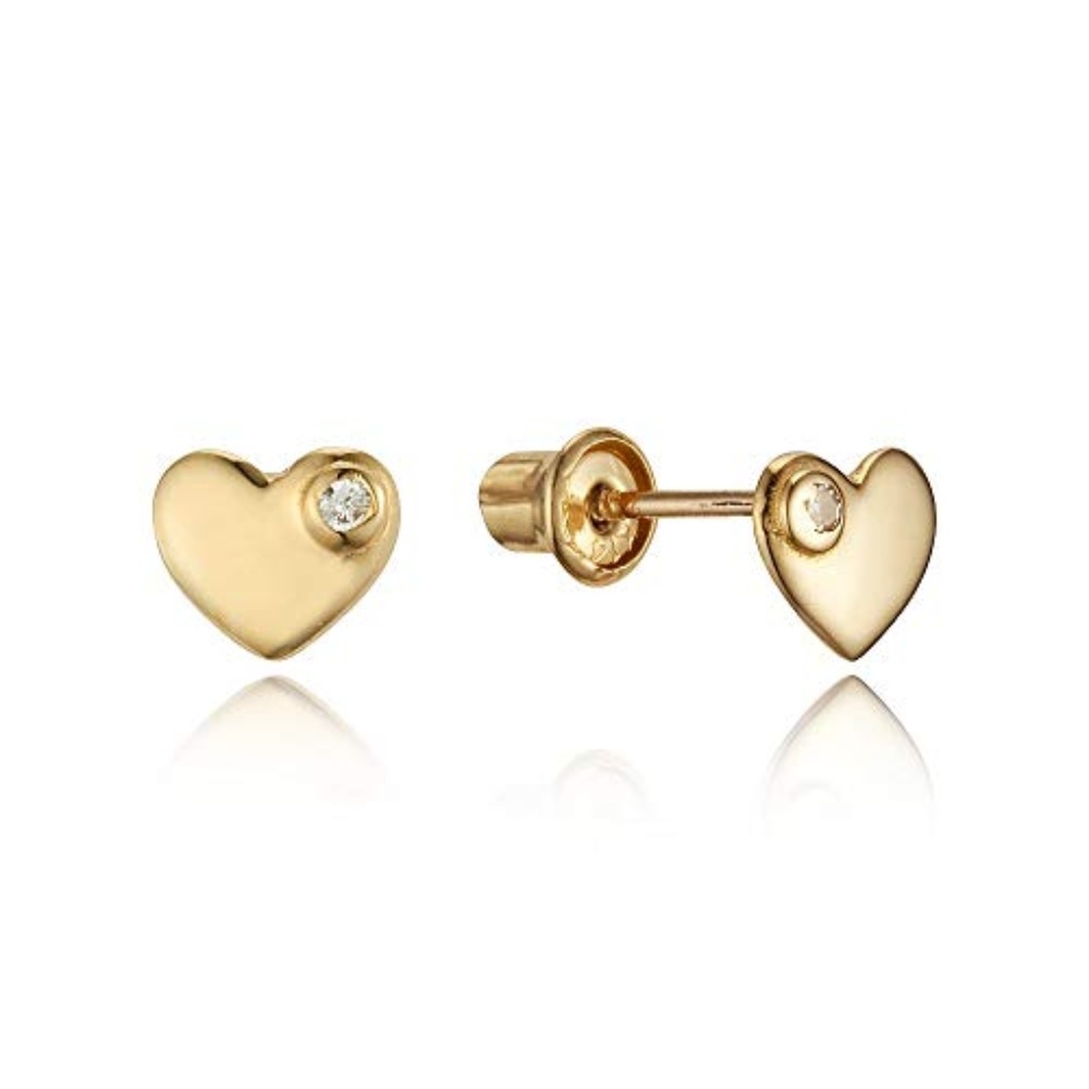 14k Yellow Gold Plain Heart CZ Stud earrings